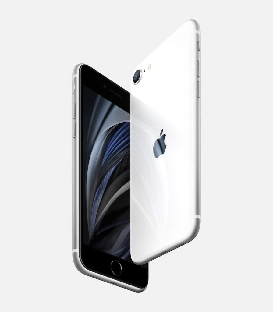 iPhone SE 2020 en blanco con la delantera en negro