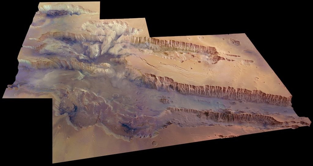 ESA descubre un gran volumen de agua bajo el Gran Cañón de Marte.