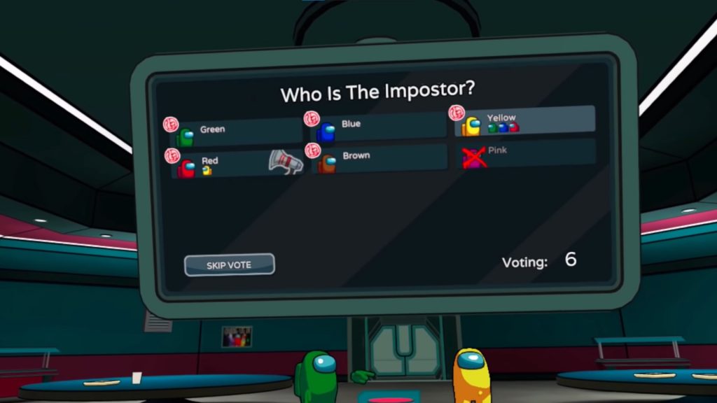 Among Us VR pantalla de votaciones