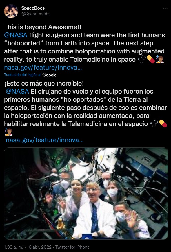 holograma de médicos en la estación espacial