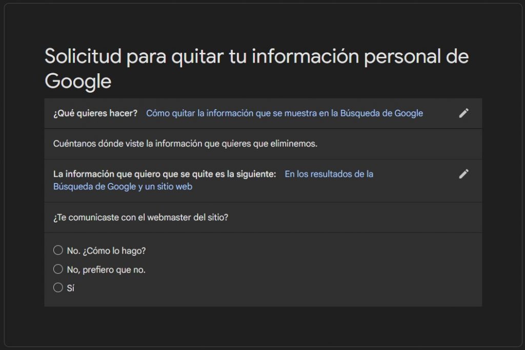 Google elimina resultados de búsqueda privados