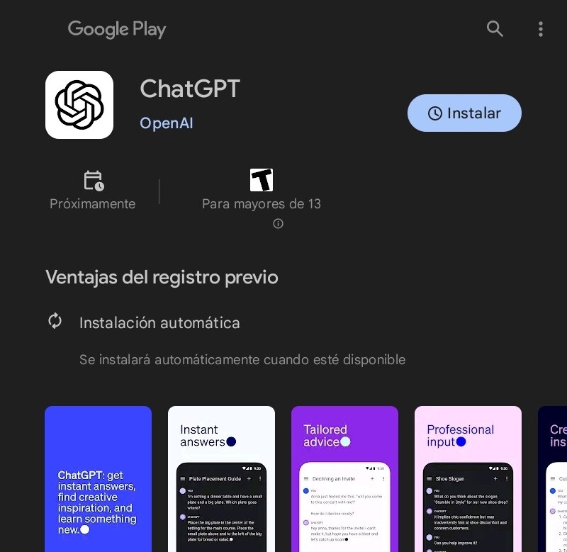 App de ChatGPT en Android.