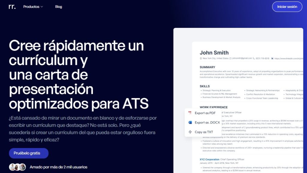 Cómo crear un currículum vitae con IA - ResumeRanker