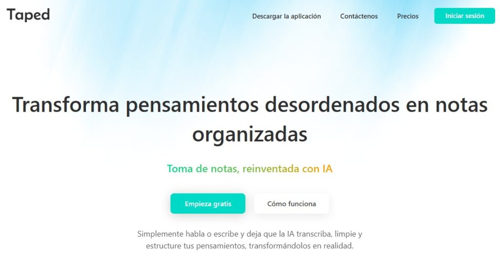Cómo organizar mis pensamientos en notas con IA - Taped