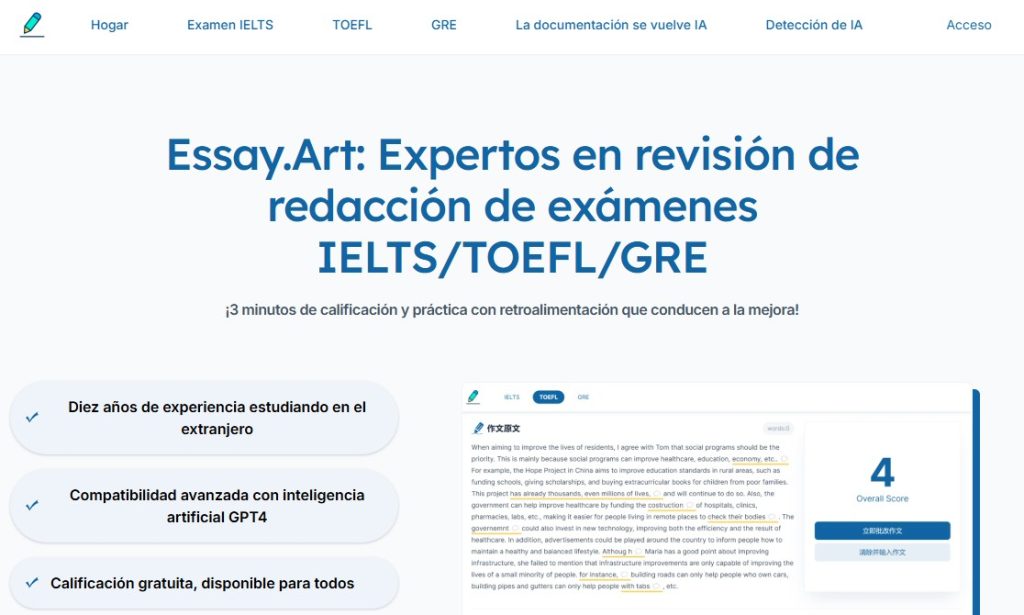 Cómo corregir ensayos IELTS, TOEFL y GRE con IA - Essay Art