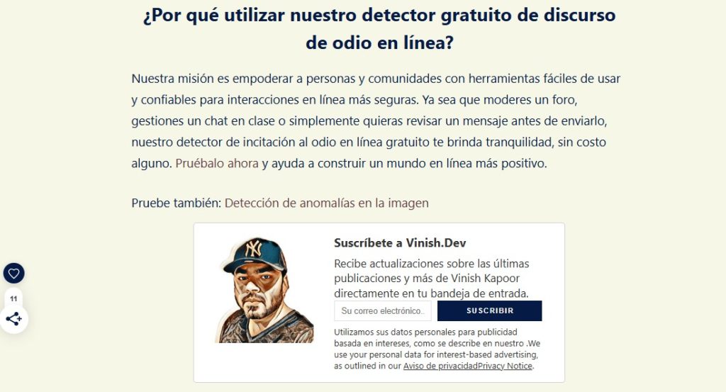 Cómo detectar un discurso de odio con IA - Cómo usar Hate Speech Detector de Vinish