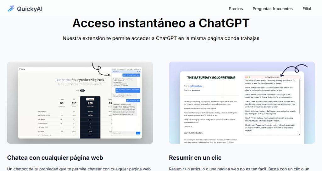 Cómo interactuar con sitios web con ChatGPT - Cómo usar Quicky AI