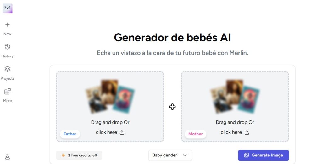 Cómo ver una simulación de mi bebé con IA - Merlin AI Baby Generator